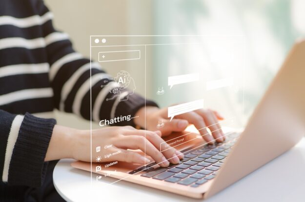 Woman,Using,Computer,Chatting,With,An,Intelligent,Artificial,Intelligence,Asks